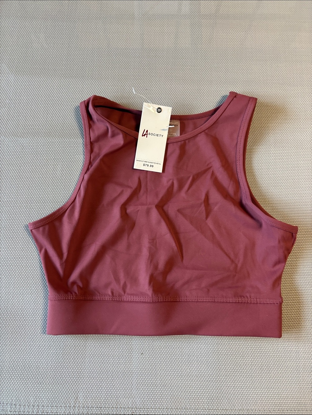 LA Society mauve High-Neck Crop Sports Bra SZ S. NWT